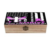 WAFICAC Boîte en bois avec couvercle à charnière, ornée d'un ruban de sensibilisation au cancer du sein, symbole de force et de christianisme. Boîte cadeau pour bijoux, souvenirs et petits bijoux.