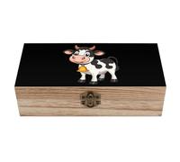 WAFICAC Boîte en bois pour l'élevage laitier de vache avec couvercle à charnière, boîte de rangement décorative pour bijoux et boucles d'oreilles