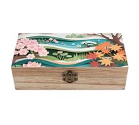 WAFICAC Coffret de rangement vintage en bois avec couvercle à charnière, décor rustique « Quatre Saisons » en papier découpé, idéal pour ranger bijoux, bagues, objets artisanaux et souvenirs.
