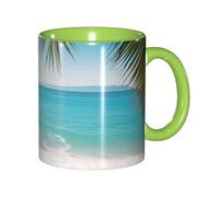 WAFICAC Mug en céramique 325 ml (11 oz) à motif océan, mer et feuilles de palmier, design moderne et mignon pour la maison, le bureau, un café ou comme cadeau original pour les amateurs de café, vert