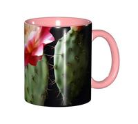 WAFICAC Mug en céramique à motif de fleur de cactus (325 ml), rose, design moderne et mignon, idéal pour la maison, le bureau, un café ou comme cadeau original pour les amateurs de café.