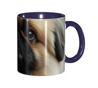 WAFICAC Mug en céramique bleu marine à motif pékinois, 325 ml (11 oz), design moderne et mignon, idéal pour la maison, le bureau, un café ou comme cadeau original pour les amateurs de café.