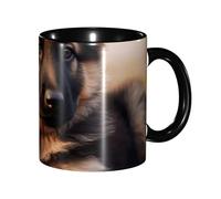WAFICAC Mug en céramique noir avec un adorable chiot berger allemand (325 ml). Design moderne et mignon, idéal pour la maison, le bureau, un café ou comme cadeau original pour les amateurs de café.