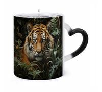 WAFICAC Mug thermosensible à motif tigre de la jungle, 325 ml, en céramique, avec anse en forme d'oreille, cadeau personnalisé pour hommes et femmes.