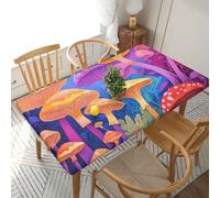 WAFICAC Nappe de Table à Bords élastiques Bright Mushrooms Art de 1,5 m, pour Pique-Nique en Plein air, Nappe Anti-éclaboussures et Lavable, Cuisine et dîner de Vacances