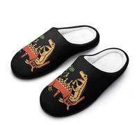 WAFICAC Pantoufles en coton pour homme, motif deux dinosaures jouant aux échecs. Confortables et moelleuses, elles sont parfaites pour l'intérieur et l'extérieur.