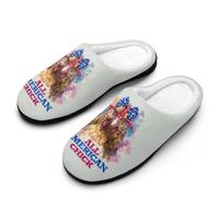 WAFICAC Pantoufles en coton pour hommes, motif poulet du 4 juillet, confortables et moelleuses, à enfiler à l'intérieur comme à l'extérieur.