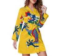 WAFICAC Peignoir Court à Manches Longues et col en V pour Femme, imprimé de l'empire Chinois sous Le Drapeau de la Dynastie Qing, avec Ceinture