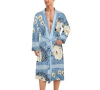 WAFICAC Peignoir de bain homme manches longues à motif hérisson et fleurs, idéal pour un moment de détente et de bien-être dans la salle de bain ou à la maison.