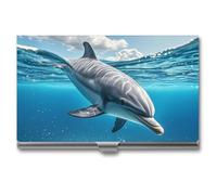 WAFICAC Porte-Cartes de Visite Dauphin dans l'océan, étui Fin en métal, Porte-Cartes de Poche pour Femmes et Hommes, carnet de Cartes de Visite pour Professionnels et Cadres.