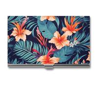 WAFICAC Porte-Cartes de Visite Motif Fleurs Tropicales d'Hawaï, étui Fin en métal, Porte-Cartes de Poche pour Femmes et Hommes, carnet de Cartes de Visite pour Professionnels et Cadres.