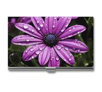 WAFICAC Porte-Cartes de Visite Purple Daisy, étui Fin en métal, Porte-Cartes de Poche pour Femmes et Hommes, carnet de Cartes de Visite pour Professionnels et Cadres.