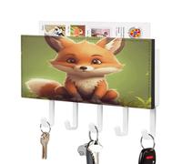 WAFICAC Porte-clés décoratif mural en forme de petit renard avec 5 crochets, fixation murale sans perçage, pour porte et étagère d'entrée. Comprend également des crochets pour suspendre les laisses.