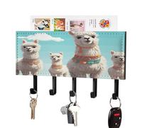 WAFICAC Porte-clés lama mignon, organisateur de courrier mural décoratif avec 5 crochets adhésifs pour clés et plateau, fixation murale pour entrée, porte, salle de bain, cuisine