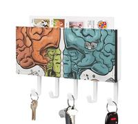 WAFICAC Porte-clés mural décoratif représentant les fonctions du cerveau gauche et droit, avec 5 crochets adhésifs et un plateau. Idéal pour l'entrée, la porte, la salle de bain ou la cuisine.