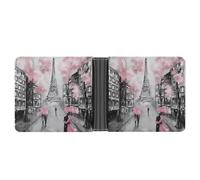 WAFICAC Portefeuille à Deux Volets Rose à Motif Floral, Style Paris Street Tour Eiffel, Porte-Monnaie, Plusieurs emplacements pour Cartes, Portefeuille en Cuir, idéal pour Les Voyages (Homme).