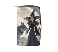 WAFICAC Portefeuille en Cuir Wolf Under The Moon, Grande capacité, Double fenêtre, idéal pour Le Travail, Les Voyages et Le Quotidien.