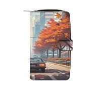 WAFICAC Portefeuille Red Maples on The Roadside, Porte-Cartes de crédit Tendance, Grande capacité, Pince à Billets, Portefeuille Fin en Cuir pour Hommes et Femmes