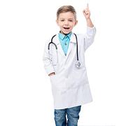 Waflyer Blouse de Laboratoire Enfant, Blouse Blanche Coton Chimie, Unisexe Blouses de Médecin Médical avec Poche pour Garçons Filles Étudiants Jeux de Rôle Expériences Scientifiques Peinture - XL