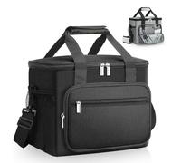 Waflyer Sac à déjeuner isotherme, sac isotherme de 15 L, sac isotherme étanche avec bandoulière réglable, sac fourre-tout pour déjeuner/travail/école/plage/pique-nique/voyage, noir