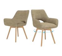WAFTING Chaise Pivotante 360°Salle à Manger Lot de 2,Peuvent Servir comme Chaise Velours,Chaises de Cuisine,Chaises Salon avec Accoudoirs et Pieds en Bois,Khaki