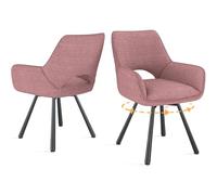 WAFTING Chaise Pivotante 360°Salle à Manger Lot de 2,Peuvent Servir comme Chaise Velours,Chaises de Cuisine,Chaises Salon avec Accoudoirs aux Jambes Métallique,Rose