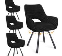WAFTING Chaise Pivotante 360°Salle à Manger Lot de 4,Peuvent Servir comme Chaise Velours,Chaises de Cuisine,Chaises Salon avec Accoudoirs aux Jambes Métallique,Noir