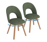WAFTING Chaise pivotante Salle à Manger Lot de 2, chaises rembourrée en Lin, chaises Pied en Bois, Chaise de Table a Manger avec Dossier ajouré, adaptée Cuisine,chaises Salon，Vert