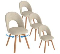 WAFTING Chaise pivotante Salle à Manger Lot de 4, chaises rembourrée en Lin, chaises Pied en Bois, Chaise de Table a Manger avec Dossier ajouré, adaptée Cuisine,chaises Salon，Marron Clair