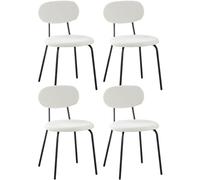 WAFTING Chaises de Salle à Manger Lot de 4, Chaise de Cuisine Empilables, avec Coussin en Tissu Teddy et Pieds Métalliques, pour la Salle à Manger, Cuisine, Salon, Chambre-Blanc