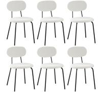 WAFTING Chaises de Salle à Manger Lot de 6, Chaise de Cuisine Empilables, avec Coussin en Tissu Teddy et Pieds Métalliques, pour la Salle à Manger, Cuisine, Salon, Chambre-Blanc