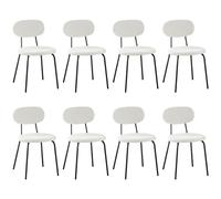 WAFTING Chaises de Salle à Manger Lot de 8, Chaise de Cuisine Empilables, avec Coussin en Tissu Teddy et Pieds Métalliques, pour la Salle à Manger, Cuisine, Salon, Chambre-Blanc