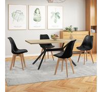 WAFTING Ensemble Table Salle à Manger Rectangulaire avec 4 Chaises pour Cuisine, Salle à Manger et Salon (Table Claire + Chaises Noires)