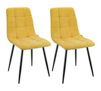 WAFTING Lot de 2 chaises de Salle à Manger rembourrées avec Dossier Haut et Design en Lin avec Pieds en métal pour Salle à Manger, Salon, Cuisine, Chambre à Coucher et Salle de réception Jaune