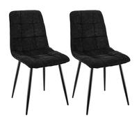 WAFTING Lot de 2 chaises de Salle à Manger rembourrées avec Dossier Haut et Design en Lin avec Pied en métal pour Salle à Manger, Salon, Cuisine, Chambre à Coucher et Salle de réception Noir