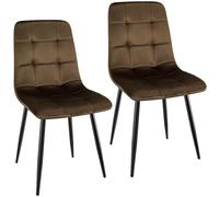 WAFTING Lot de 2 Chaises de Salle à Manger Rembourrées avec Dossier Haut et Design en Velours Hollandais avec Pied en Métal pour Salle à Manger, Salle de Réception et Salon, Marron