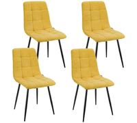 WAFTING Lot de 4 chaises de Salle à Manger rembourrées avec Dossier Haut et Design en Lin avec Pieds en métal pour Salle à Manger, Salon, Cuisine, Chambre à Coucher et Salle de réception Jaune
