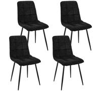 WAFTING Lot de 4 chaises de Salle à Manger rembourrées avec Dossier Haut et Design en Lin avec Pieds en métal pour Salle à Manger, Salon, Cuisine, Chambre à Coucher et Salle de réception - Noir
