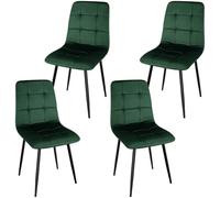 WAFTING Lot de 4 chaises de Salle à Manger rembourrées avec Dossier Haut et Design en Velours hollandais avec Pied en métal pour Salle à Manger, Salon et Salle de réception Vert foncé