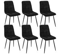 WAFTING Lot de 6 chaises de Salle à Manger rembourrées avec Dossier Haut et Design en Lin avec Pied en métal pour Salle à Manger, Salon, Cuisine, Chambre à Coucher et Salle de réception Noir