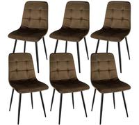 WAFTING Lot de 6 Chaises de Salle à Manger, Chaises Rembourrées avec Dossier Haut en Velours Hollandais avec Pied en Métal, pour Salle à Manger, Salle de Réception et Salon, Marron