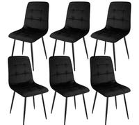 WAFTING Lot de 6 Chaises de Salle à Manger, Chaises Rembourrées avec Dossier Haut en Velours Hollandais avec Pied en Métal, pour Salle à Manger, Salle de Réception et Salon, Noir