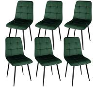 WAFTING Lot de 6 Chaises de Salle à Manger, Chaises Rembourrées avec Dossier Haut en Velours Hollandais avec Pied en Métal, pour Salle à Manger, Salle de Réception et Salon, Vert Foncé