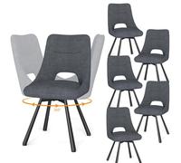 WAFTING Lot de 6 Chaises Pivotantes de Restaurant, Pivotantes à 360°, Chaises de Salle à Manger Rembourrées avec Dossier Ajouré, pour Salle à Manger, Cuisine, Salon, Café et Réception, Gris Foncé