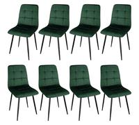 WAFTING Lot de 8 chaises de Salle à Manger rembourrées avec Dossier Haut et Design en Velours hollandais avec Pied en métal pour Salle à Manger, Salon et Salle de réception Vert foncé