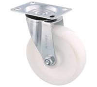 WAGNER 04132501 Roulette pivotante pour meubles Ø 125 mm Roulette de transport avec roulement à rouleaux Acier galvanisé Blanc Hauteur 105 mm Plaque de fixation 80 x 100 mm Charge maximale 100 kg
