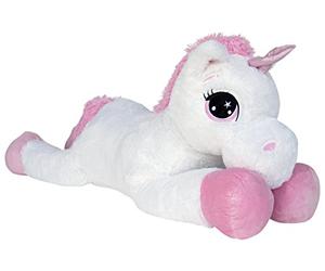 Wagner 9065 Peluche géante en peluche XXL Licorne couché 80 cm Blanc/rose