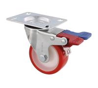 WAGNER Innovation Double Break 04248001 Roulette pivotante souple Ø 80 mm Roulement à rouleaux Roulement à rouleaux Acier galvanisé Hauteur 105 mm Plaque de fixation 80 x 100 mm Rouge/blanc Charge