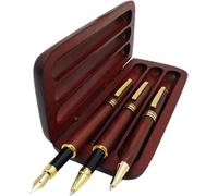 Wagner-Lot De 3 Stylos En Bois Avec Étui Cadeau-Stylo Plume,Stylo À Bille Et Stylo À Encre Gel De Luxe Avec Recharges D'encre