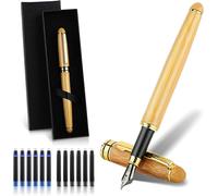 Wagner-Lot De Stylos-Plume En Bambou Fabriqués À La Main Avec Convertisseur D'encre,Coffret Cadeau Et 12 Cartouches D'encre De 2,6 Mm,Stylo D'écriture À Pointe Fine,Stylo De Calligraphie De Luxe